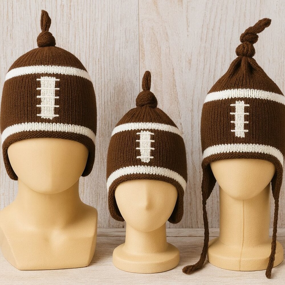 Football knitted ski cap set of three MOM DAD BABY NEW NEW alpaca fiber